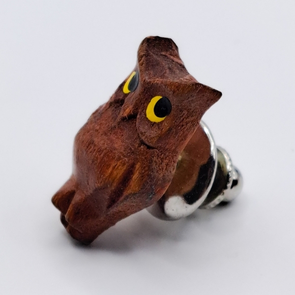 Vintage Wooden Owl Lapel Pin - Picture 2 of 5